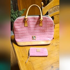Dooney & Bourke Pink Croc-Embossed Satchel and Wallet Set